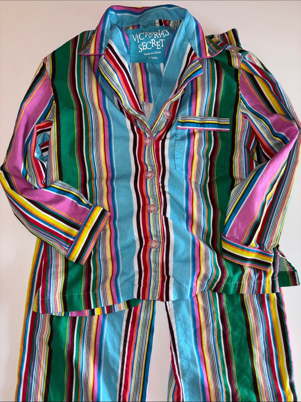 Victoria's Secret Multicolor Striped FLANNEL Set Y2K Victoria’s Secret PJ Set XS